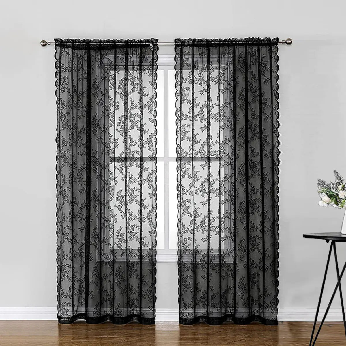 Black Lace Sheer Curtains for Home and Bedroom