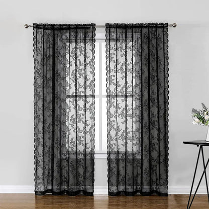 Black Lace Sheer Curtains for Home and Bedroom