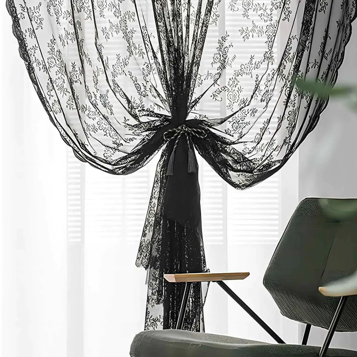 Black Lace Sheer Curtains for Home and Bedroom