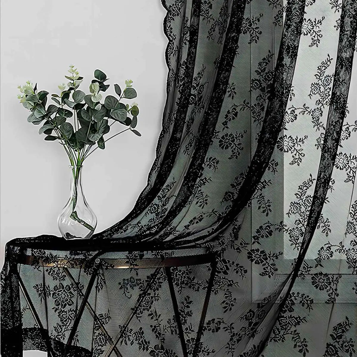 Black Lace Sheer Curtains for Home and Bedroom