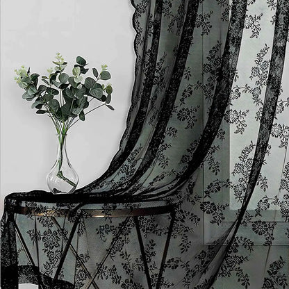 Black Lace Sheer Curtains for Home and Bedroom