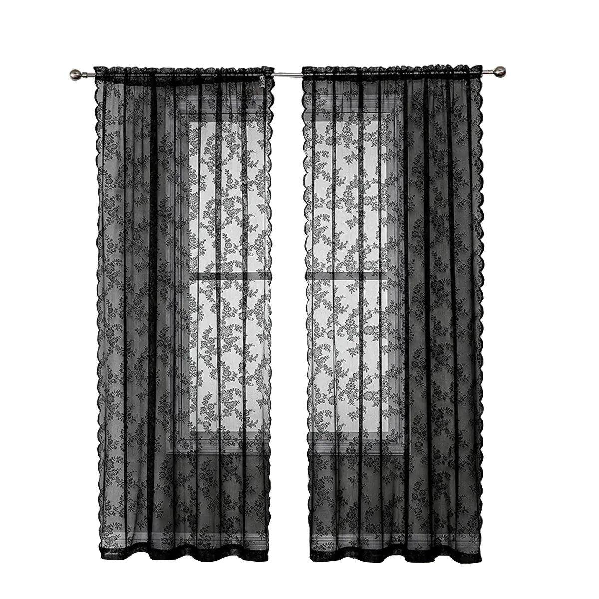 Black Lace Sheer Curtains for Home and Bedroom
