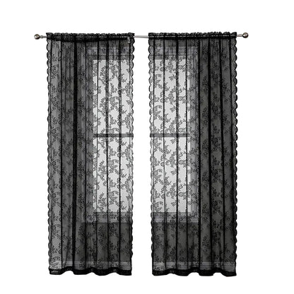 Black Lace Sheer Curtains for Home and Bedroom
